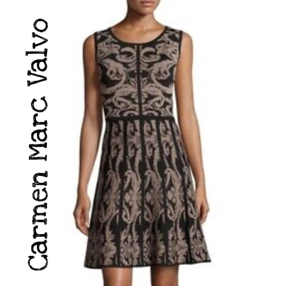 🆕Carmen Marc Valvo Black & Taupe Dress Size XS